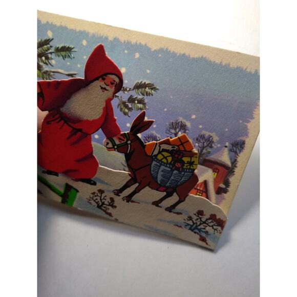 Stupell Industries Merry Christmas Funny Donkey Framed Print  Vintage Fold-Out Christmas Postcard Featuring Santa Claus with Donkey Diecut